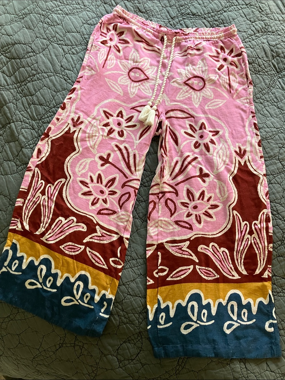 Anthropologie Pink Floral Linen Palazzo Pants by Celandine